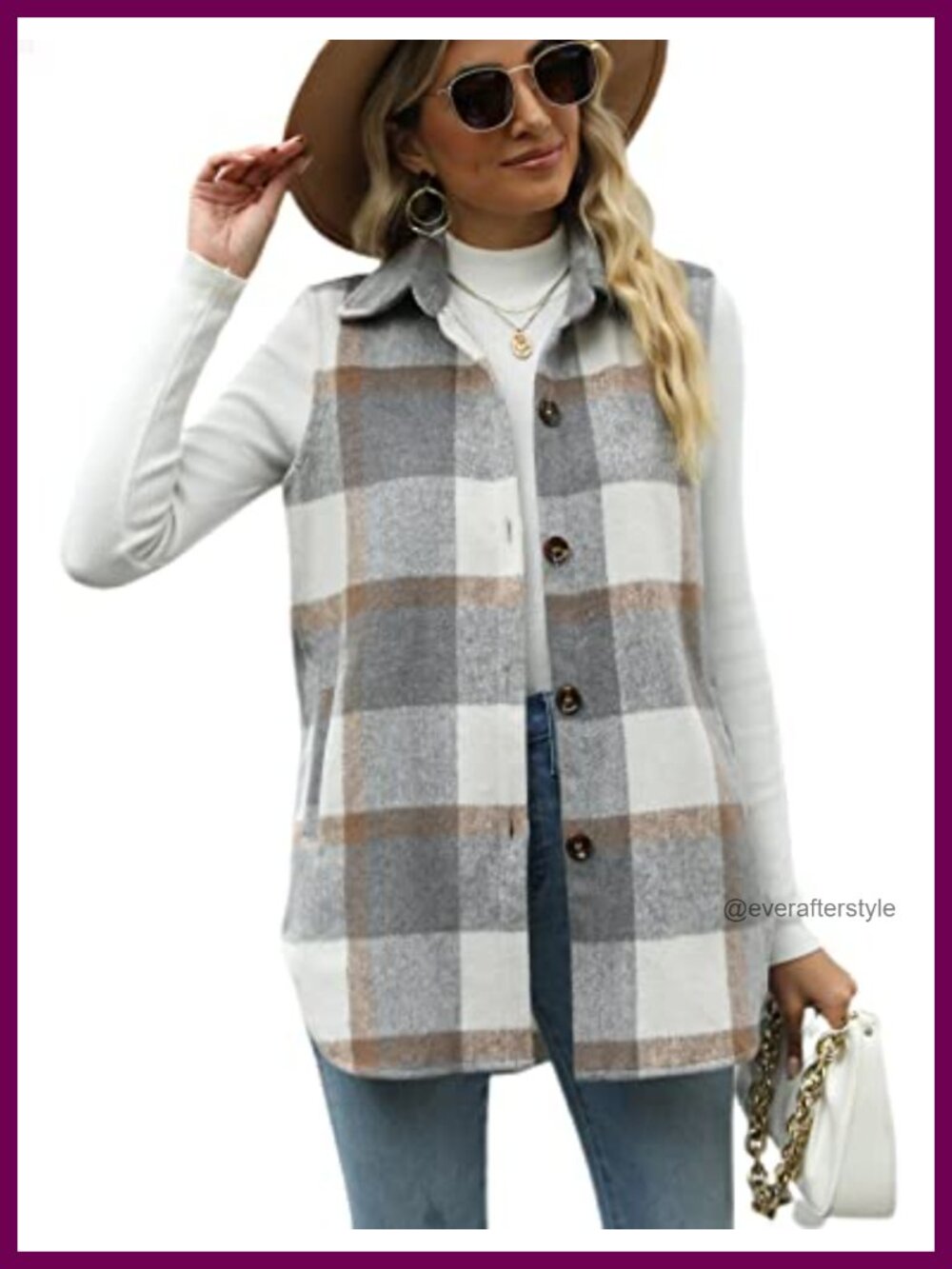 Tanming Plaid Flannel Vest Sleeveless Shacket Button Down Layering Piece